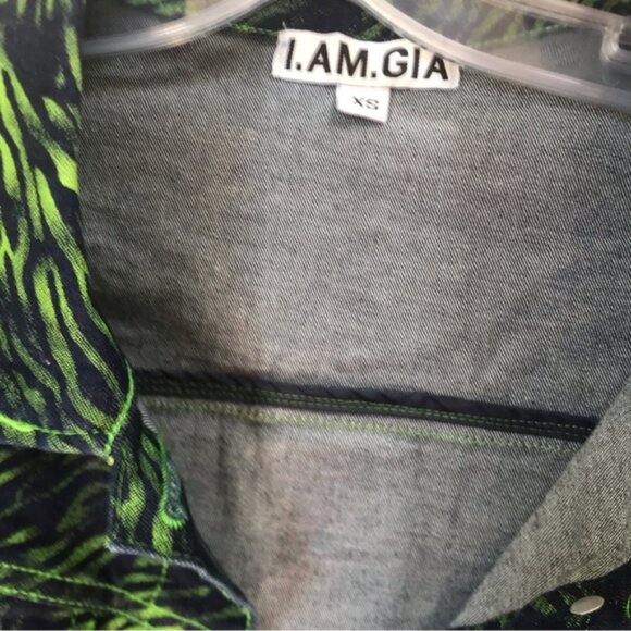 I.AM.GIA Sinead Jacket Green Tiger Crop Jean Jacket Animal Print Cotton Top XS - Picture 7 of 16
